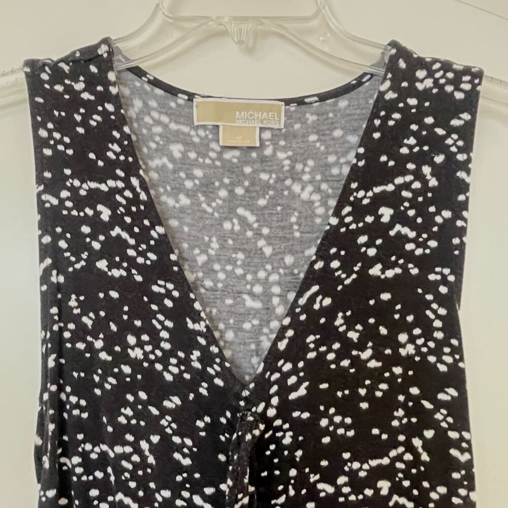 Michael Kors Small Knit Top Ruching V Neck Tie Sleeveless Black White Blouse MK - Picture 2 of 6